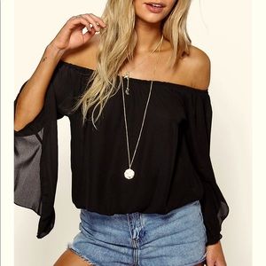Fluted Frill Sleeve Off The Shoulder Top